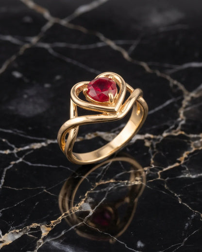 Gold Ruby Heart Twisted Infinity Ring