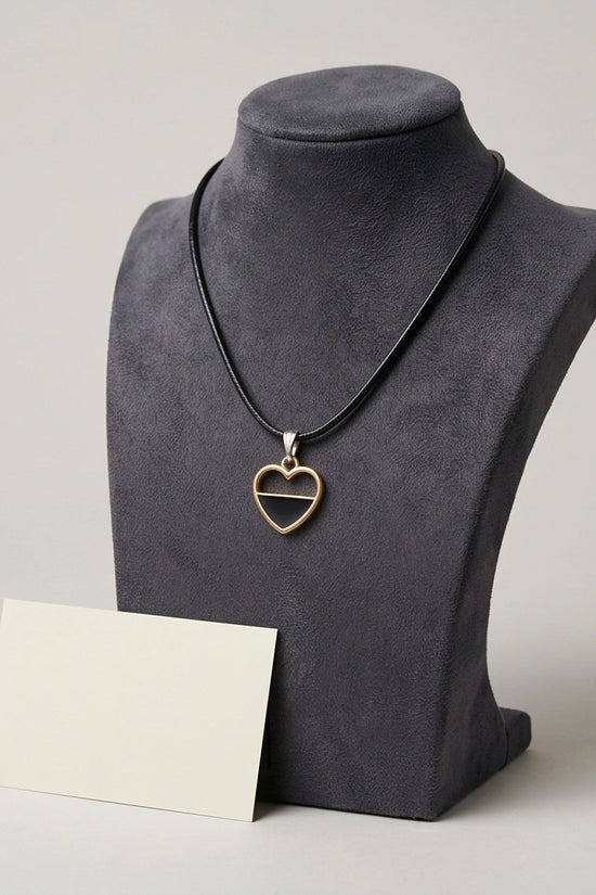 Gold Half-Black Enamel Heart Necklace