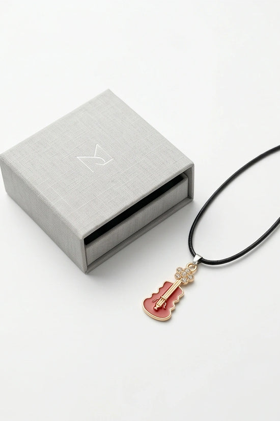 Gold and Red Enamel Violin Necklace