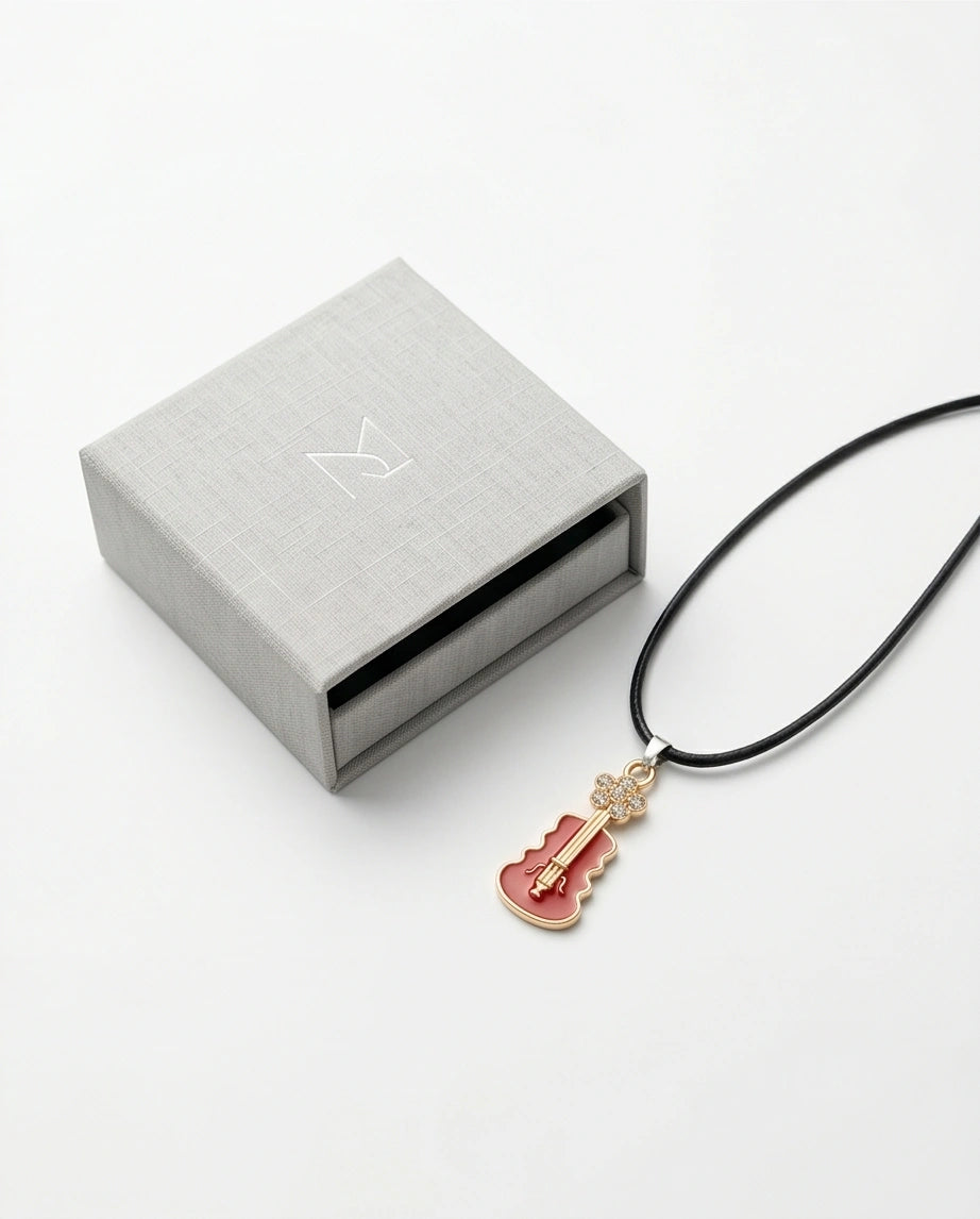 Gold and Red Enamel Violin Necklace