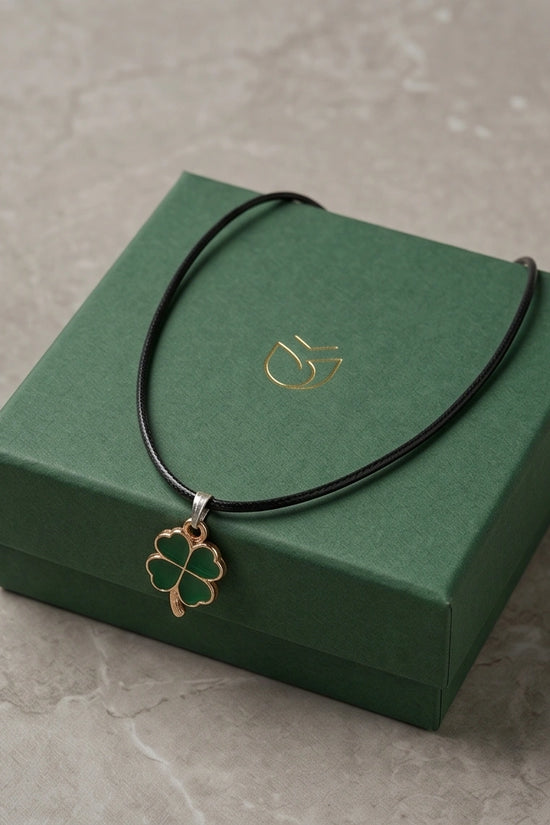 Gold and Green Four-Leaf Clover Necklace