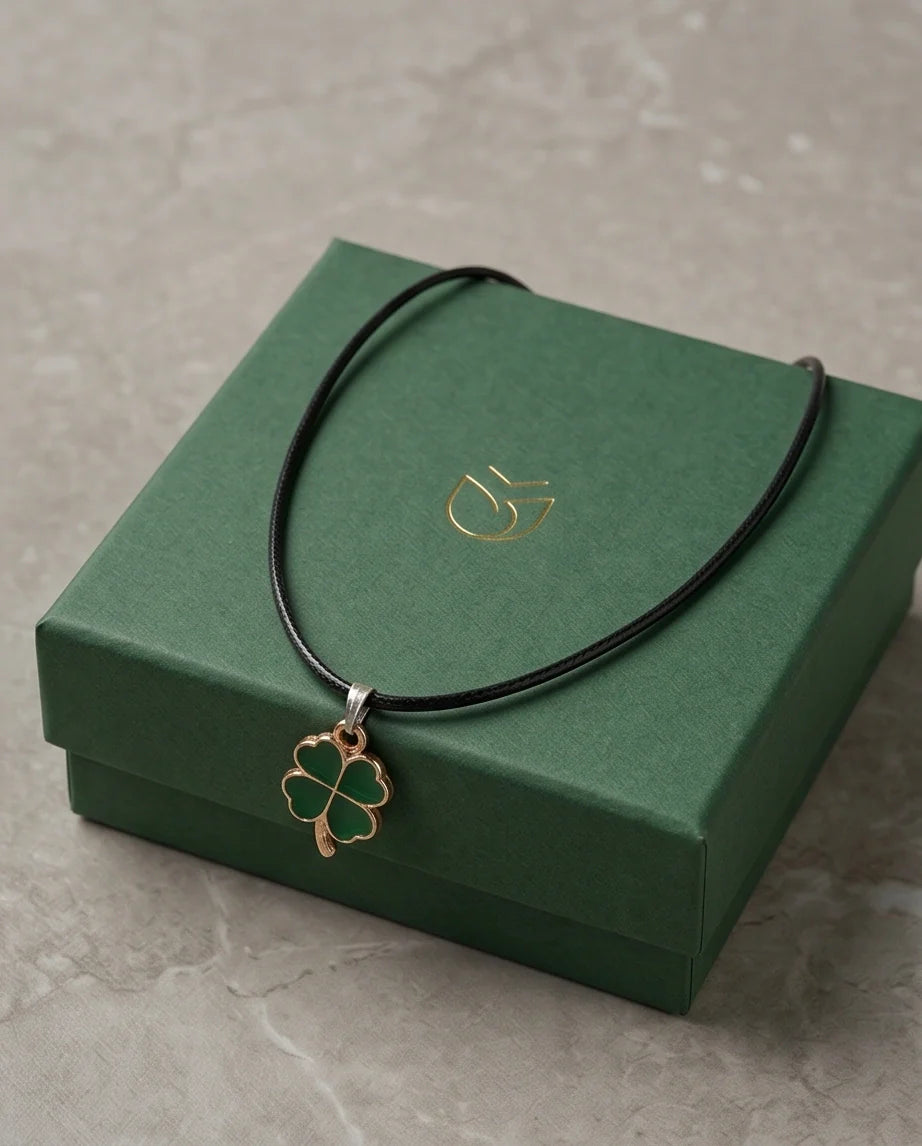 Gold and Green Four-Leaf Clover Necklace