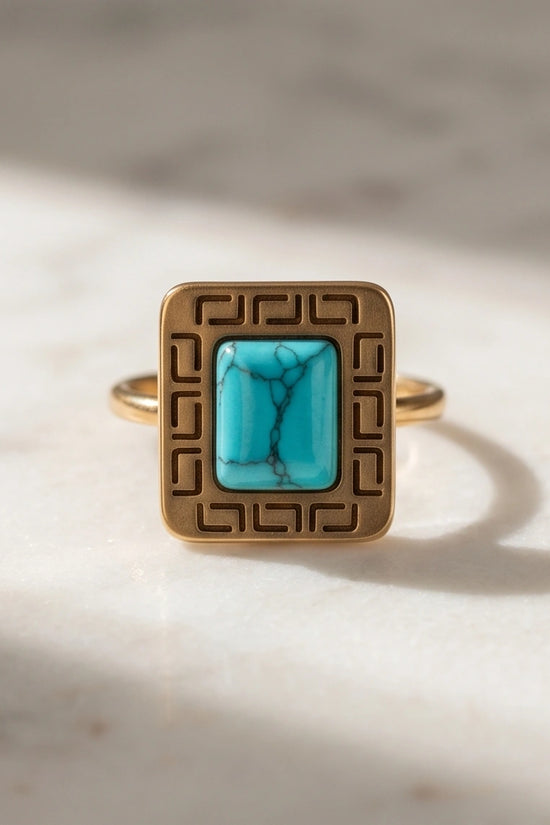 Golden Grecian Turquoise Signet Ring