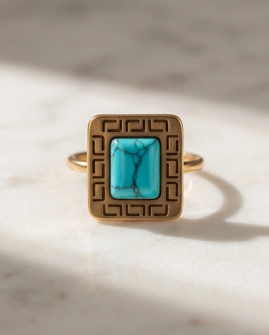 Golden Grecian Turquoise Signet Ring
