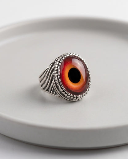 Crimson Evil Eye Beaded Silver Ring