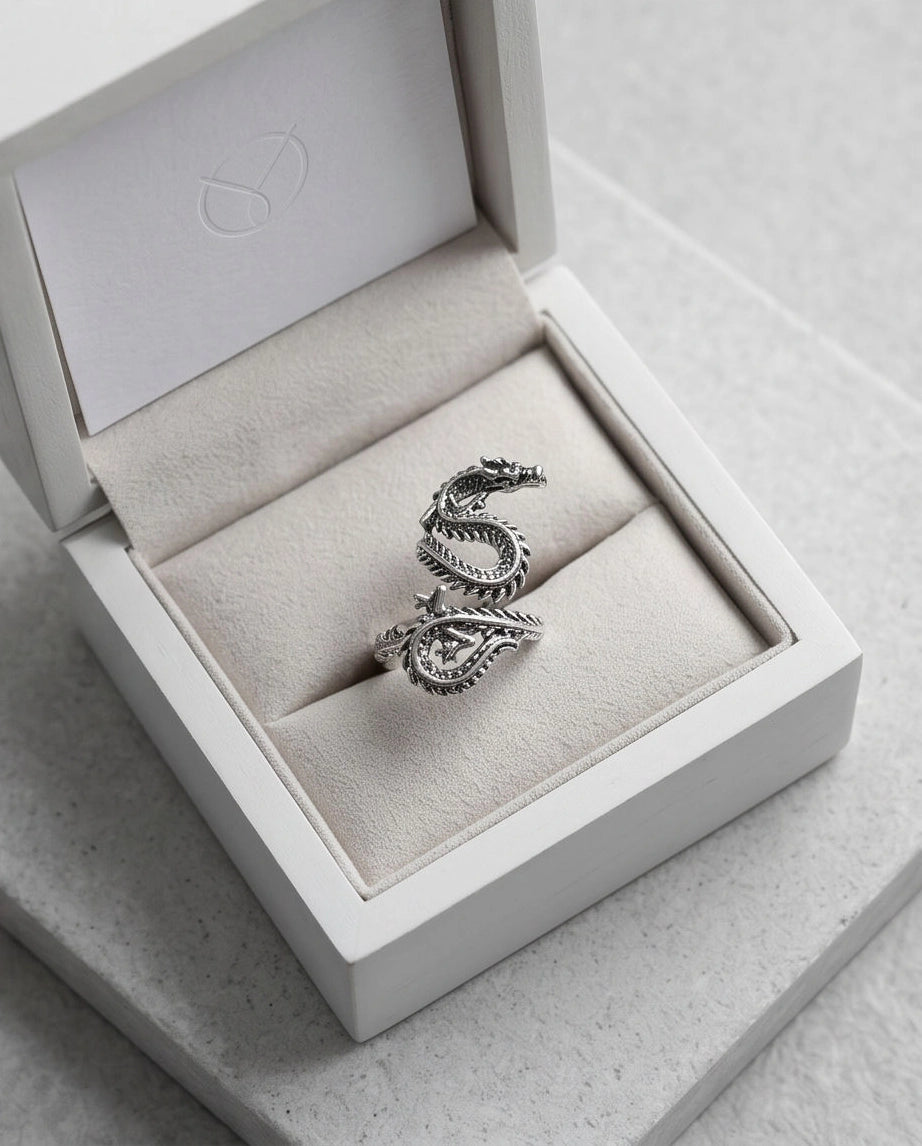 Oxidized Silver Coiled Dragon Wrap Ring