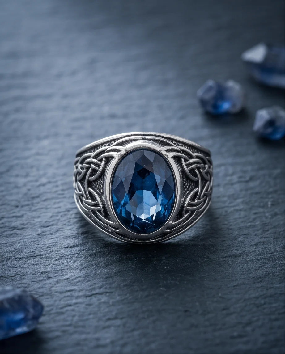 Sapphire Gemstone Celtic Knotwork Silver Ring