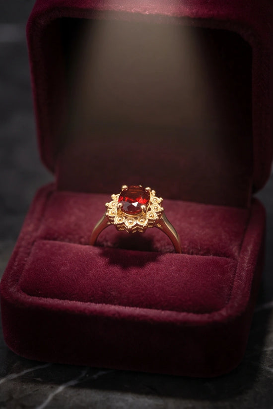 Vintage Gold Oval Garnet Victorian Halo Ring