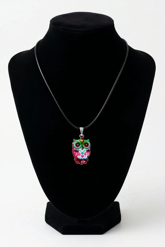 Vibrant Kaleidoscope Owl Totem Pendant Necklace