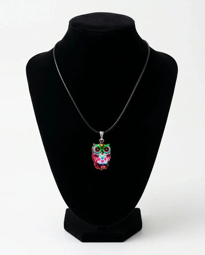 Vibrant Kaleidoscope Owl Totem Pendant Necklace