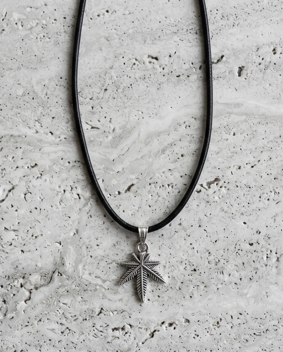 Silver Palm Leaf Pendant Necklace