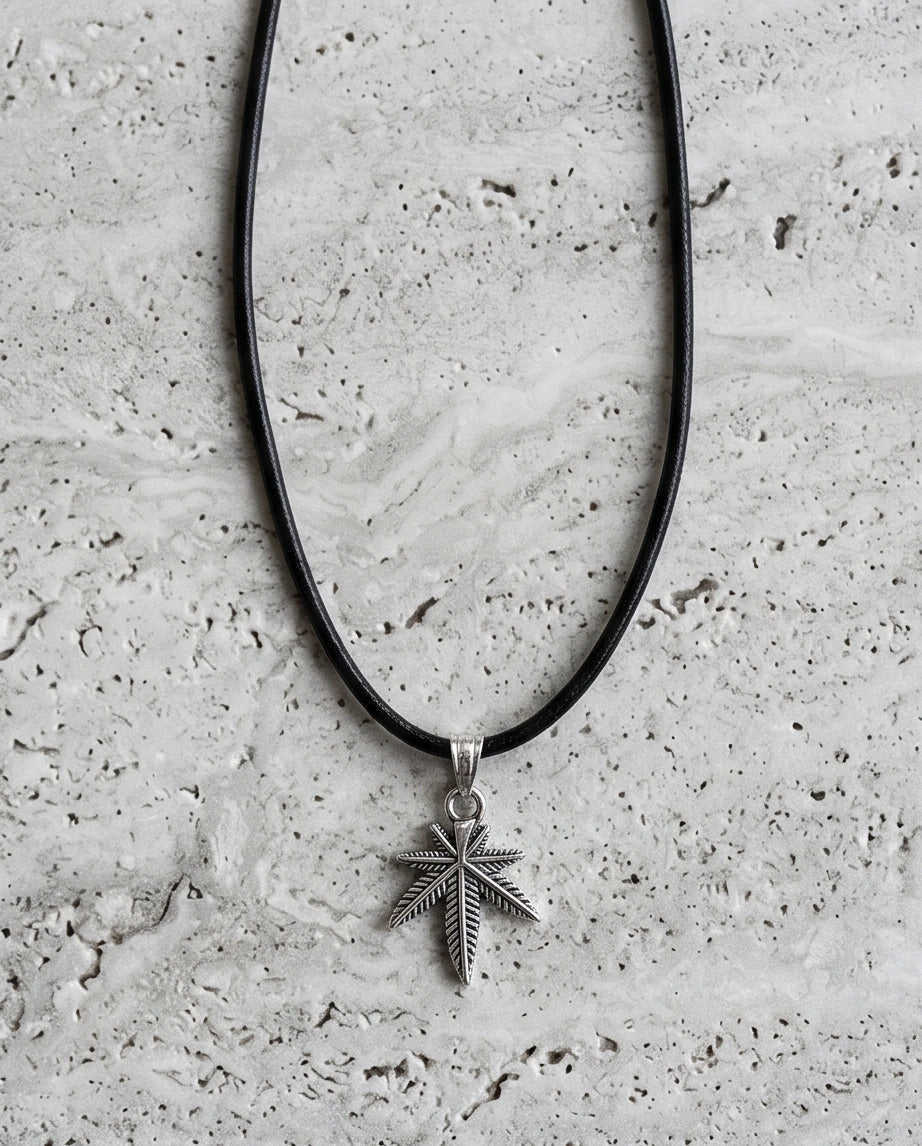 Silver Palm Leaf Pendant Necklace