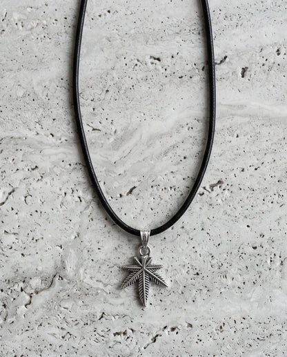 Silver Palm Leaf Pendant Necklace