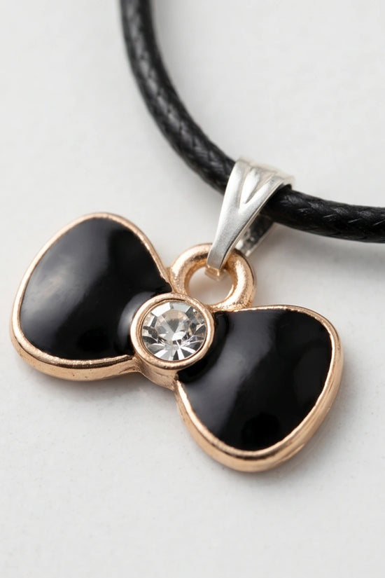 Gold Crystal and Black Bow Necklace