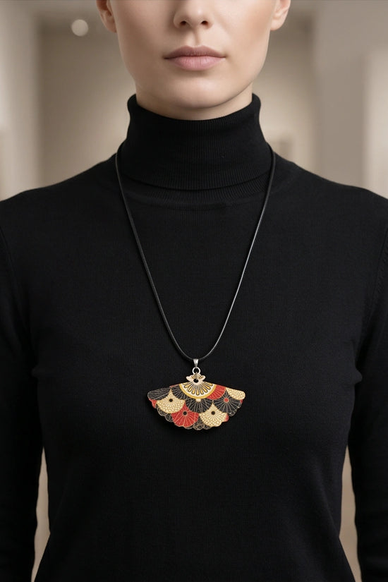 Vintage Geometric Kimono Hand-Fan Pendant Necklace