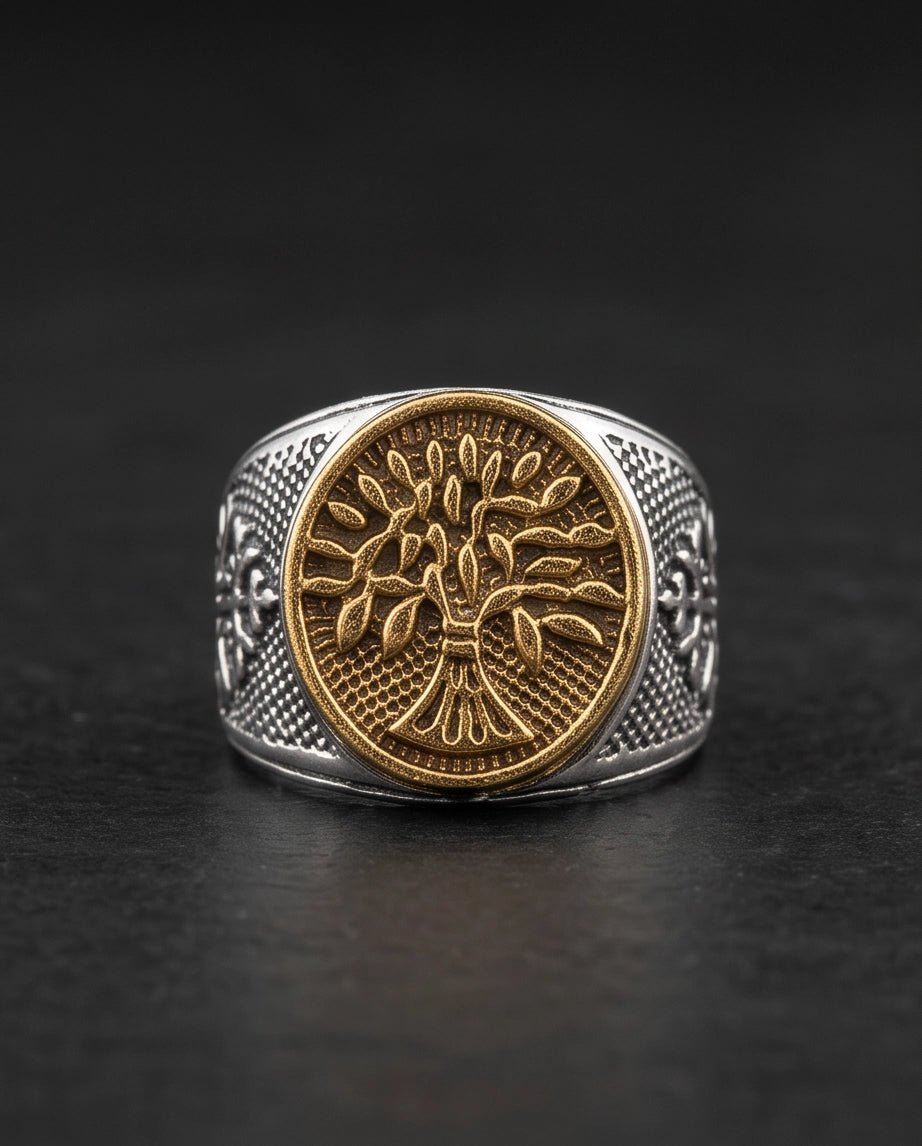 Yggdrasil Tree of Life Two-Tone Signet Ring