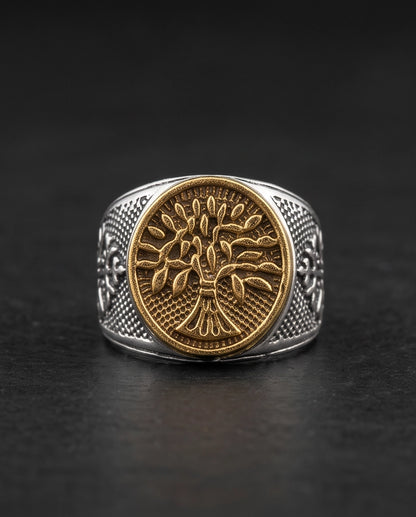 Yggdrasil Tree of Life Two-Tone Signet Ring
