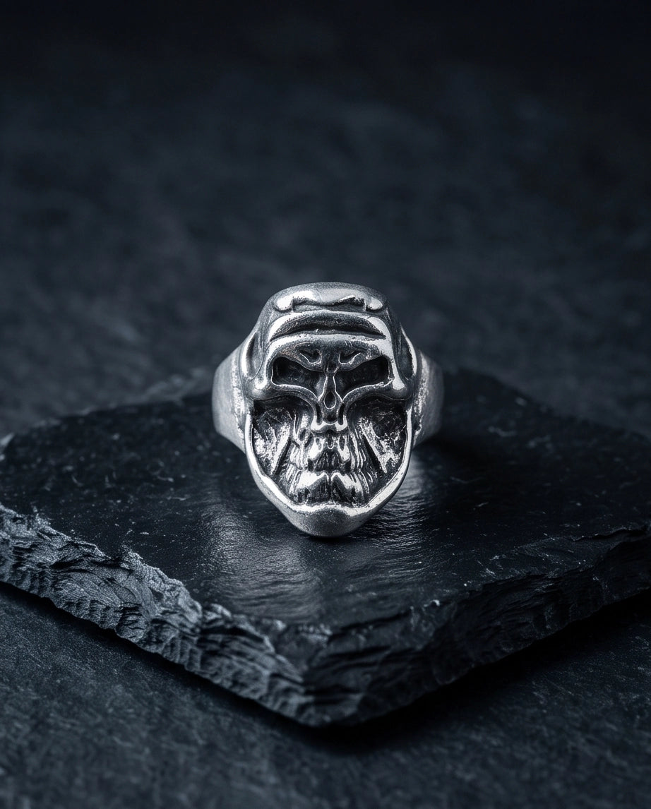Masked Visor Sculpted Skull Signet Ring