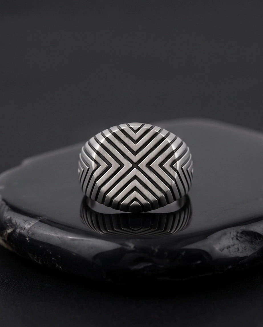 Geometric Chevron Signet Ring