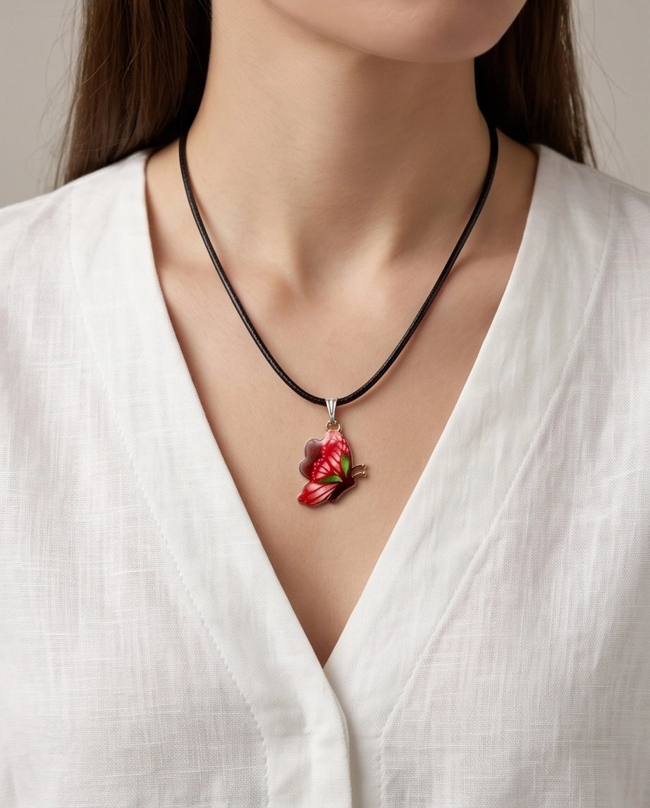 Red & Black Butterfly Cord Necklace