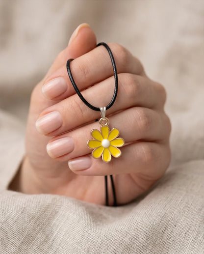 Vibrant Yellow Daisy Enamel Pendant Necklace
