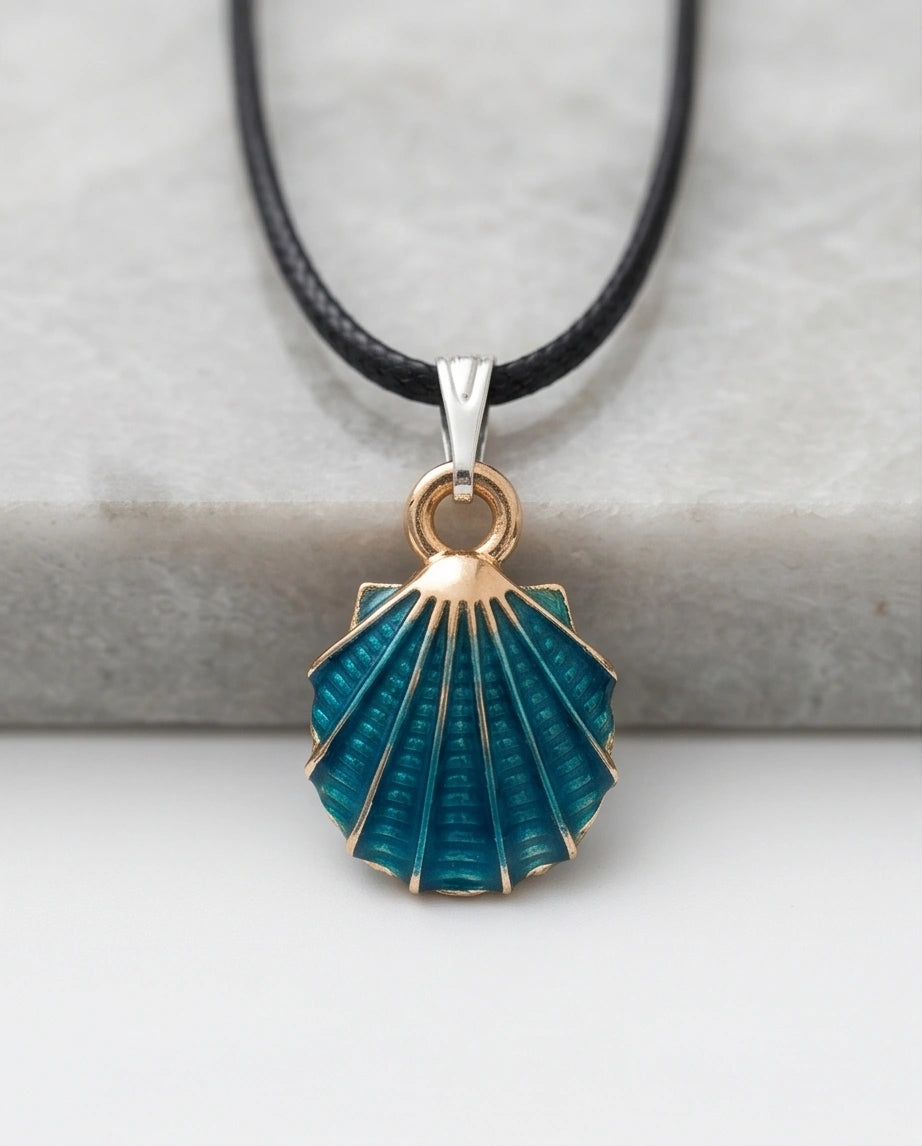 Ocean Teal Scallop Shell Pendant
