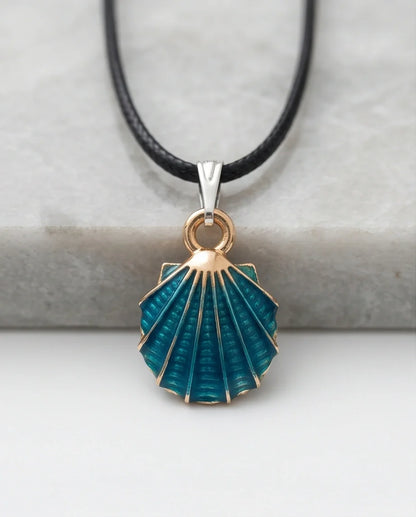 Ocean Teal Scallop Shell Pendant