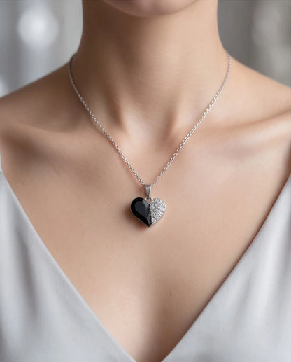 Silver Onyx Heart Pavé Pendant Necklace