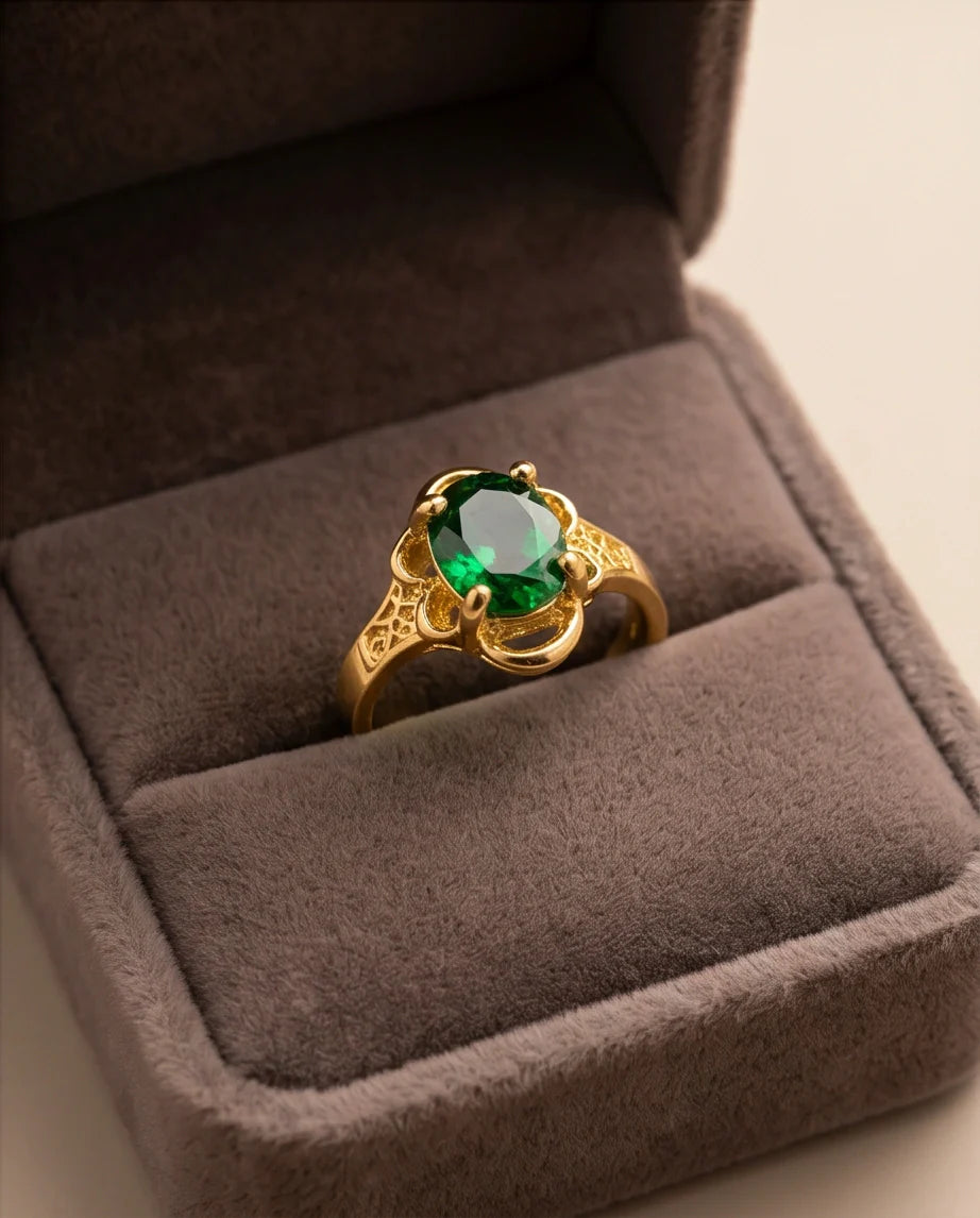 Golden Verdant Emerald Filigree Ring