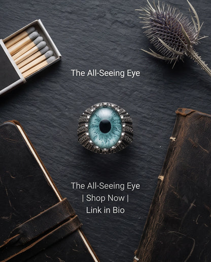 Teal-Grey Evil Eye Cabochon Architectural Bezel Silver Ring