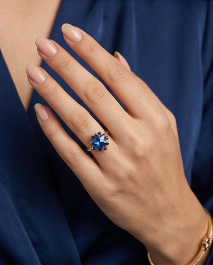 Gold Celestial Royal Blue Sapphire Star Ring