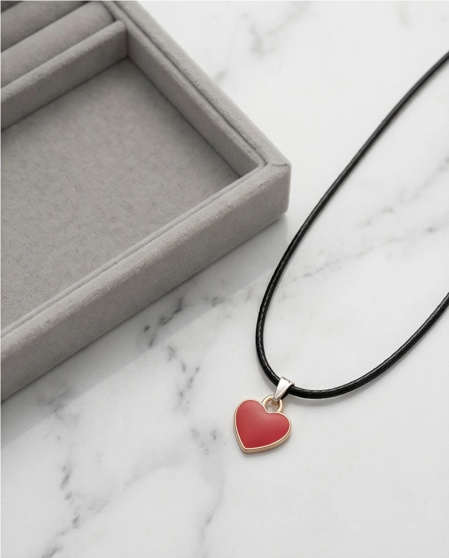Gold and Red Classic Heart Necklace
