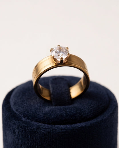 Gold Round Gemstone Wide-Band Solitaire Ring