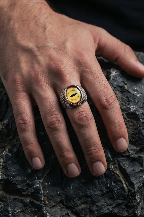 Vintage Sterling Silver Golden Snake's Eye Statement Ring