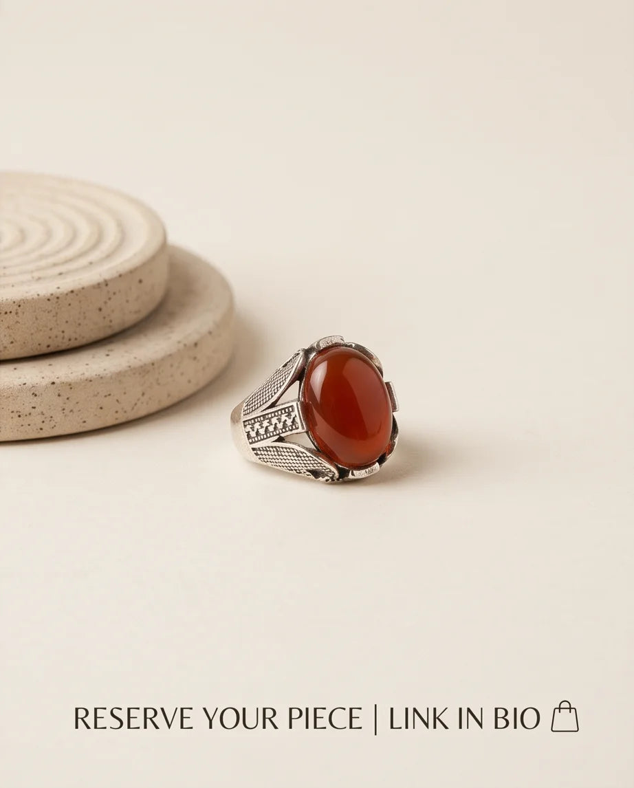 Ember Amber Stippled Signet Ring