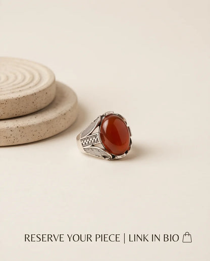 Ember Amber Stippled Signet Ring