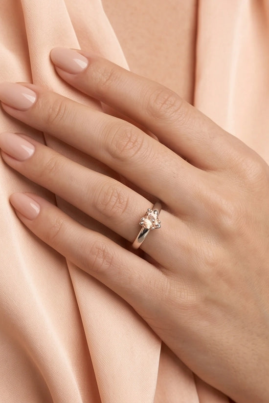 Sterling Silver Heart-Cut Peach Morganite Solitaire Ring