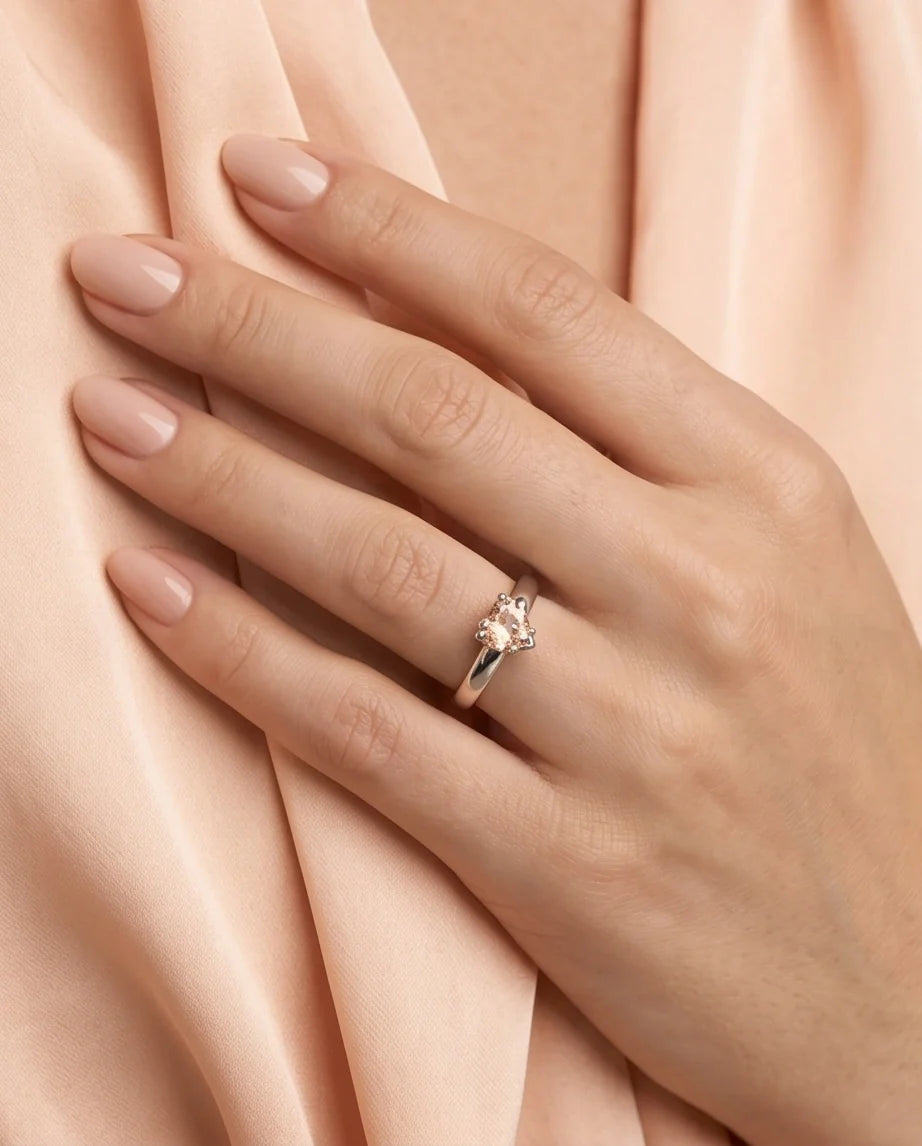 Sterling Silver Heart-Cut Peach Morganite Solitaire Ring