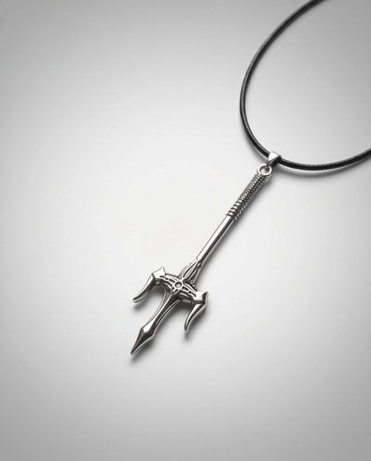 Silver Trident Spear Pendant Necklace