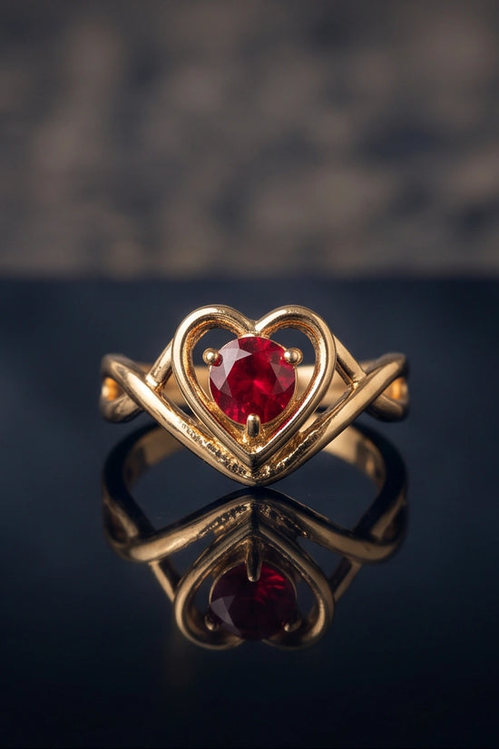 Gold Ruby Heart Twisted Infinity Ring