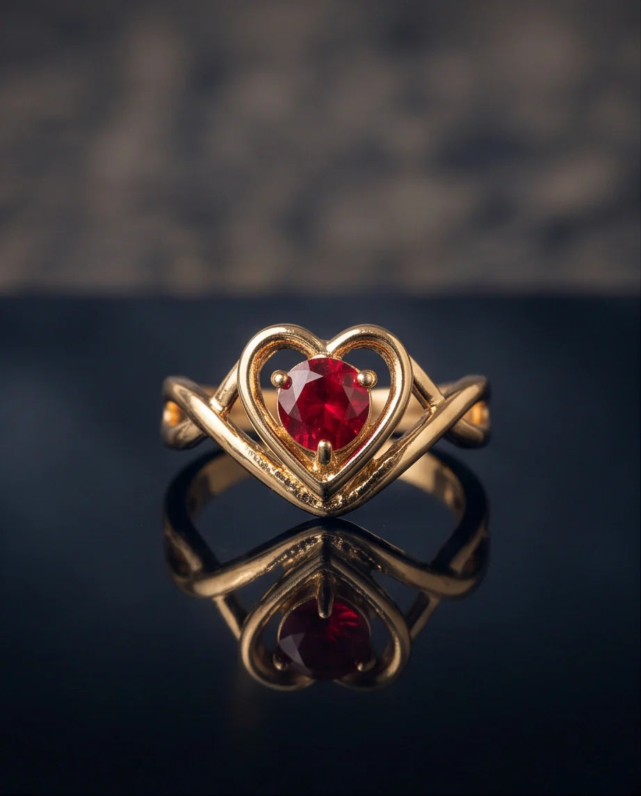 Gold Ruby Heart Twisted Infinity Ring