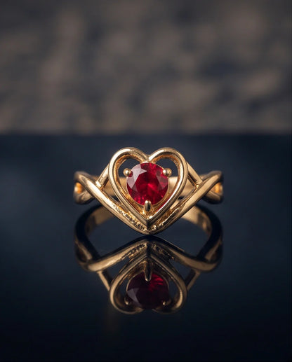 Gold Ruby Heart Twisted Infinity Ring