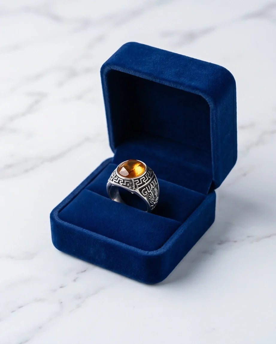 Vintage Amber Citrine Signet Ring