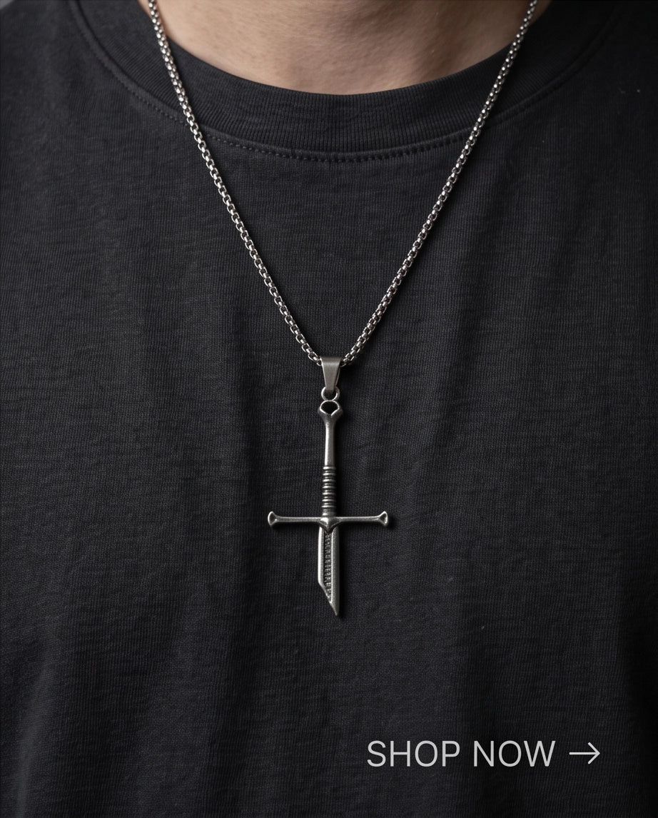 Silver Broken Sword Pendant Necklace