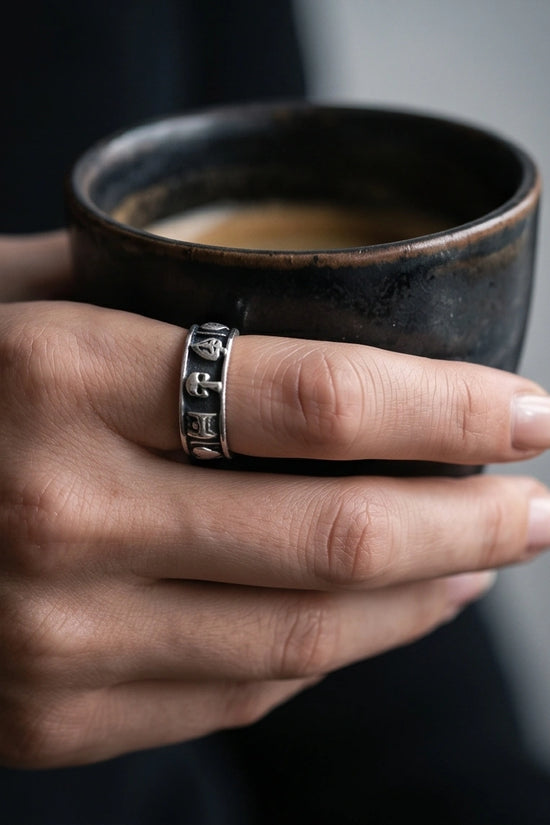 Gothic Sterling Silver Skull and Card Suits Band Ring
