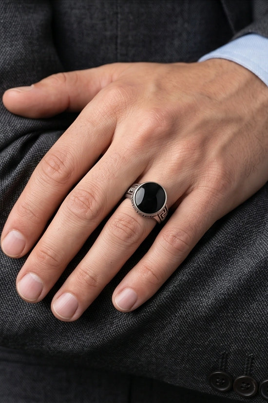Minimalist Greek Key Onyx Signet Ring
