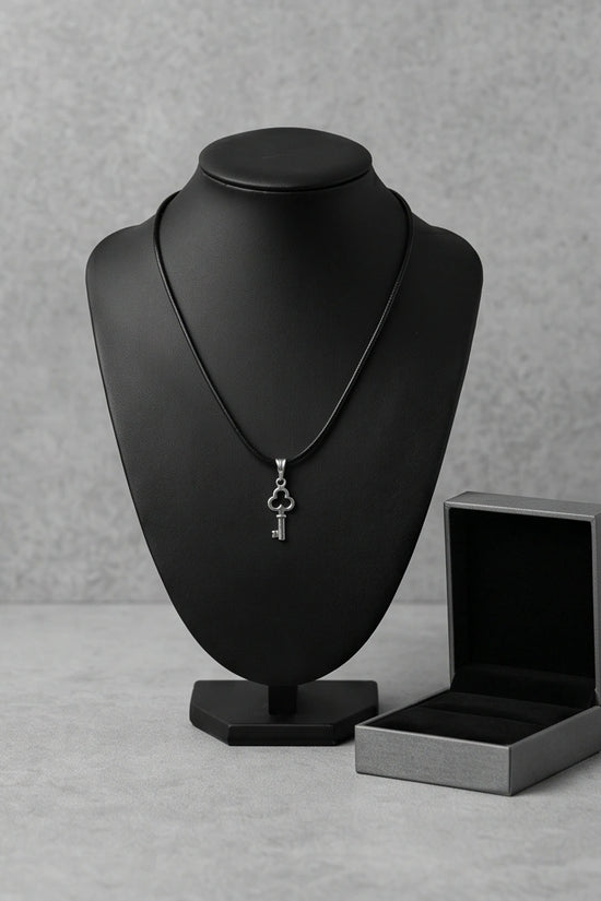 The Secret Keeper: Minimalist Silver Clover Key Pendant Necklace