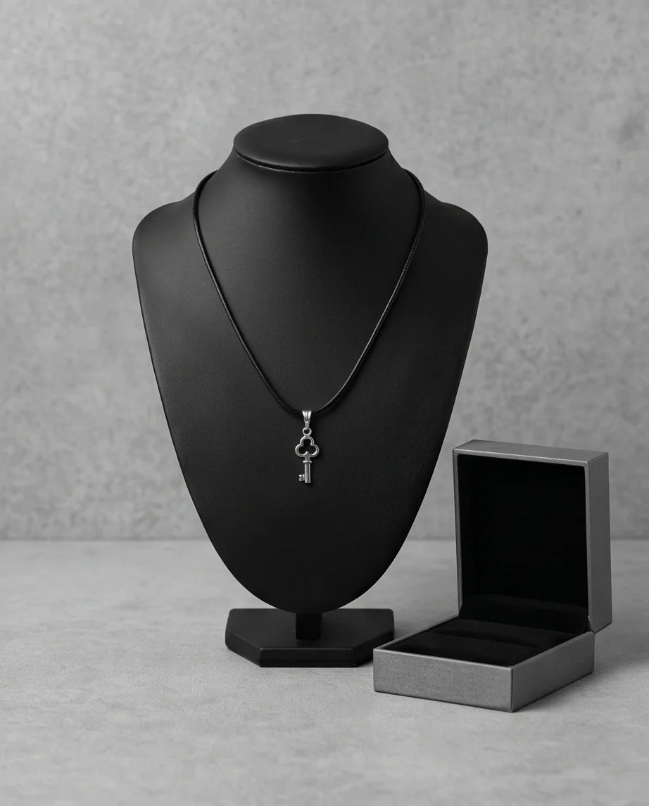 The Secret Keeper: Minimalist Silver Clover Key Pendant Necklace
