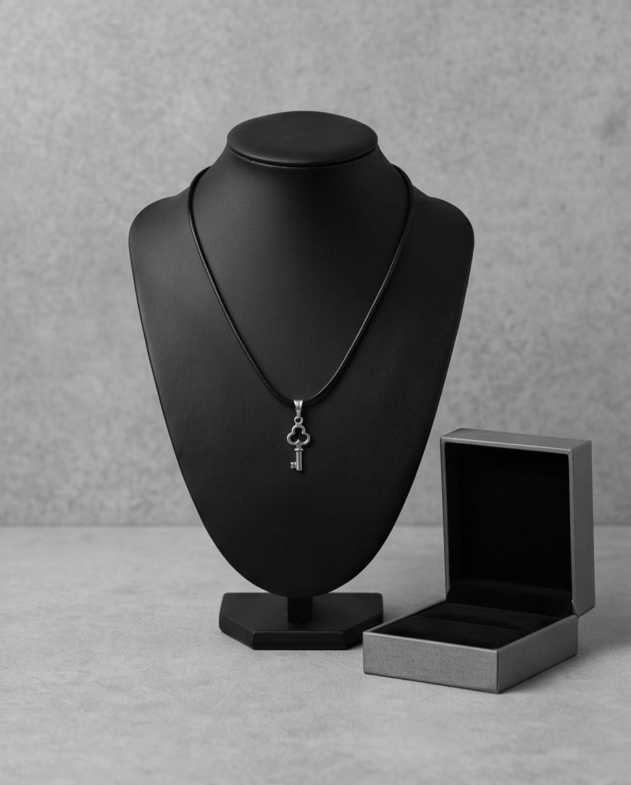 The Secret Keeper: Minimalist Silver Clover Key Pendant Necklace