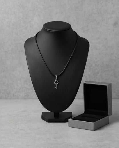 The Secret Keeper: Minimalist Silver Clover Key Pendant Necklace